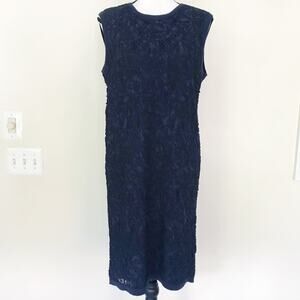 NWT Brooks Brothers Navy Blue Lace Knit Sleeveless Shift Midi Dress Women Size L